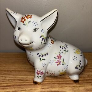 VTG Formalities Baum Bros Pig Figurine Hand Painted Flowers Gold Trim